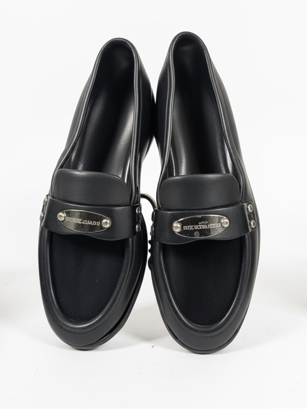 Men's Black Leather Slip-On Loafers with Metal Accent